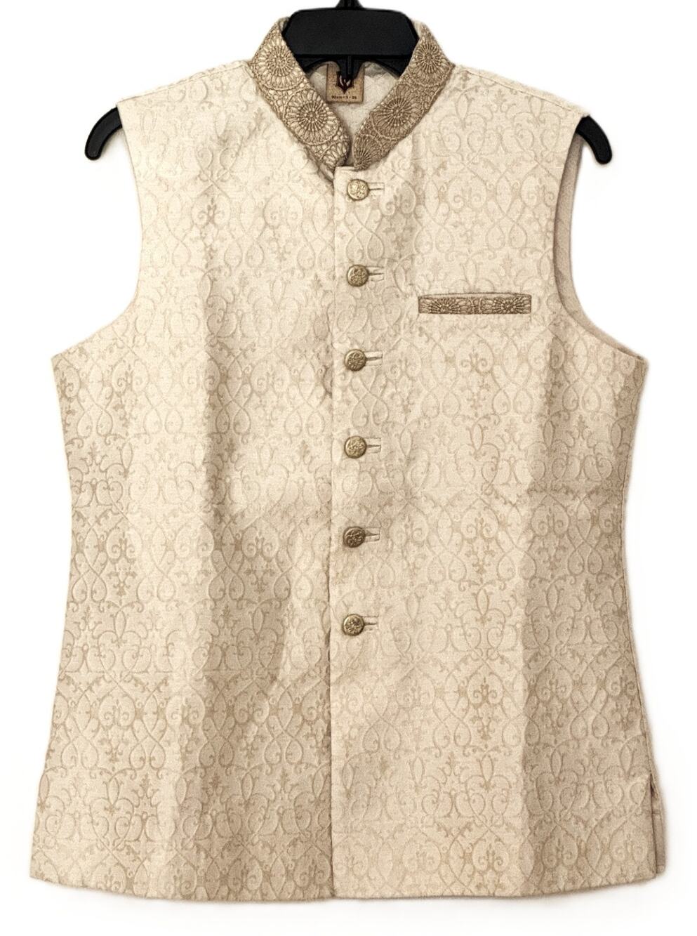 Manyavar Mens Nehru Jacket Bandi Vest S 36 Gold Silk Wedding Ethnic